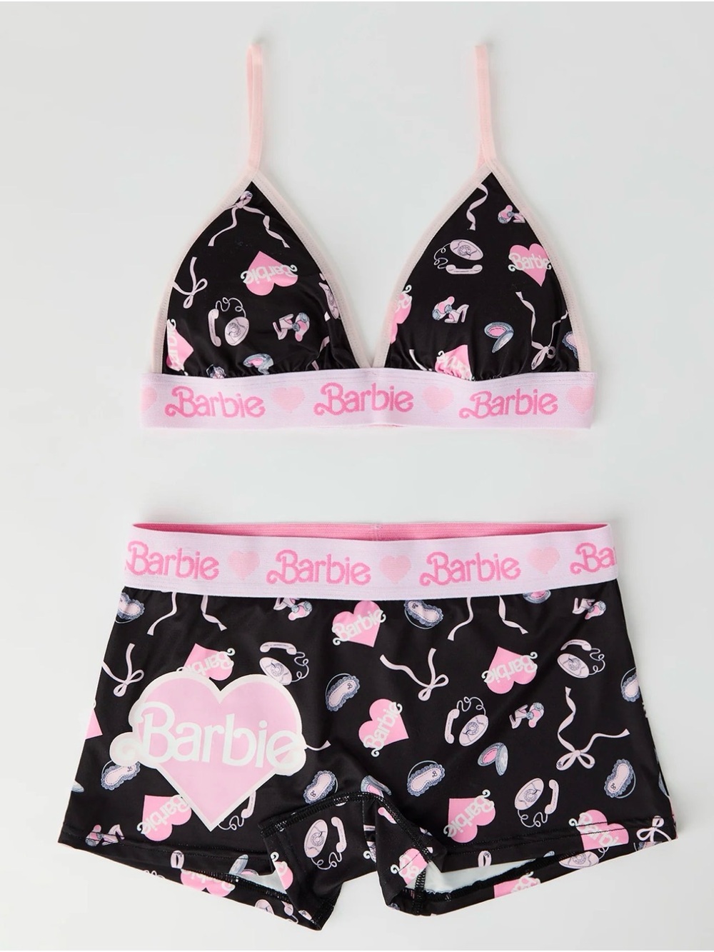 Barbie Black and Pink Triangle Bralette & Boxer Short Set